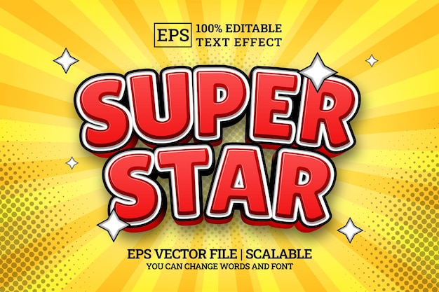 Vector super star comic pop art text style effect