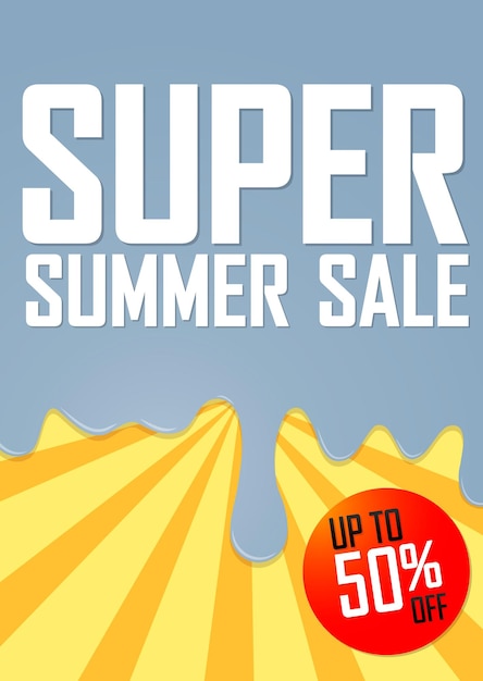 Vector super summer sale met een korting van maximaal 50% op het ontwerp van posters, sjablonen en banners.