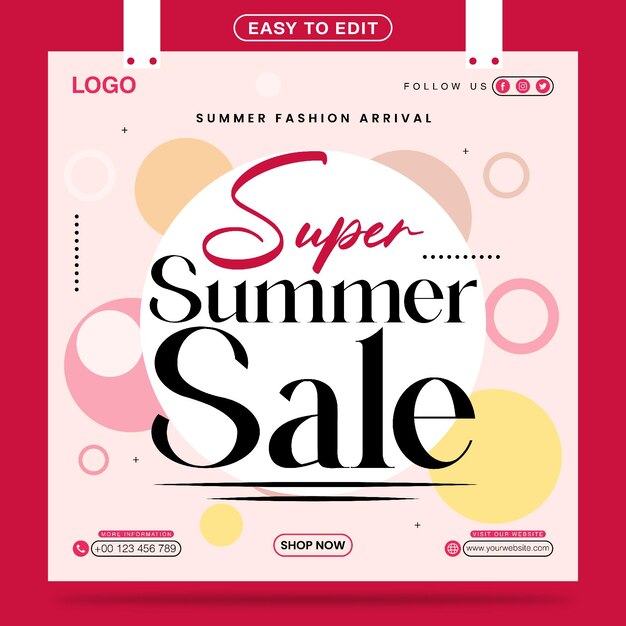 Vettore super summer sale offerta modello di post sui social media