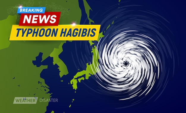 Super tyfoon hagibis categorie wolken trechter op kaart in de buurt van japan krachtigste tyfoon in japan