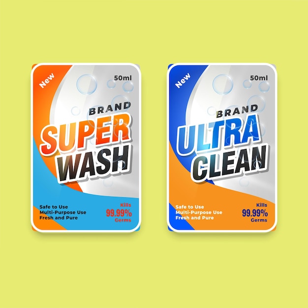 Super wash and ultra clean detergent labe