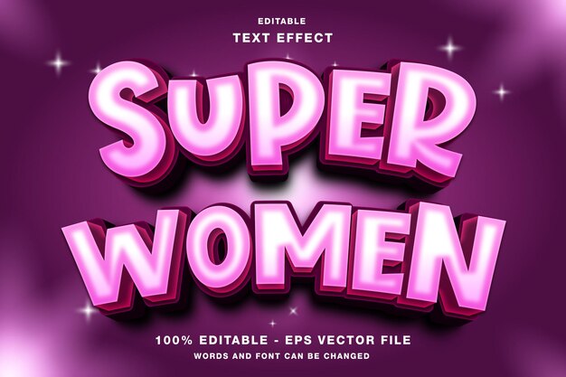 Vector super women 3d editable text effect