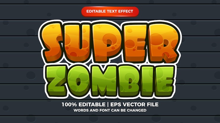 Vector super zombie bewerkbare teksteffect cartoon game 3d-sjabloonstijl