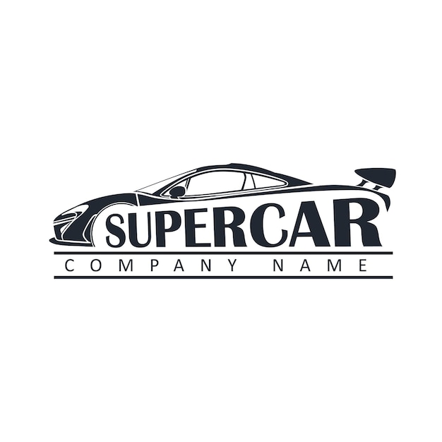 スーパーカーのロゴ。車両の自動車、自動車サービス、サロンの変更、ワークショップ、ショールーム、ロゴのデザイン。