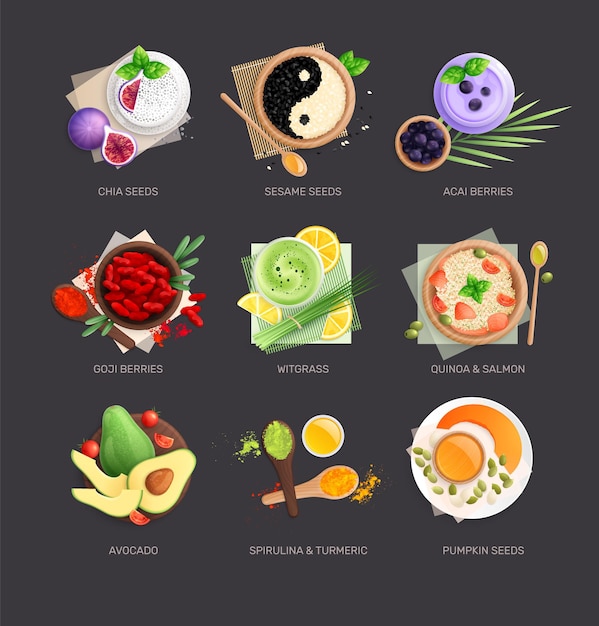 Superfood dishes flat collection