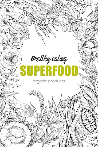 Superfood, realistisch schetsframeontwerp