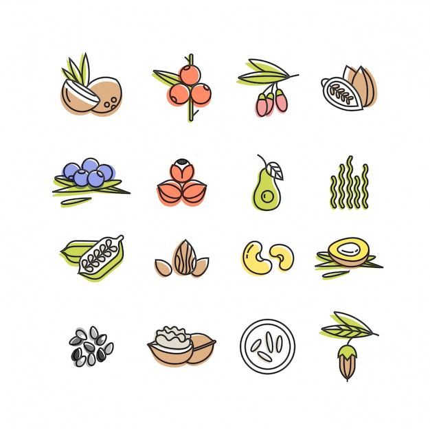 Superfoods line icons set