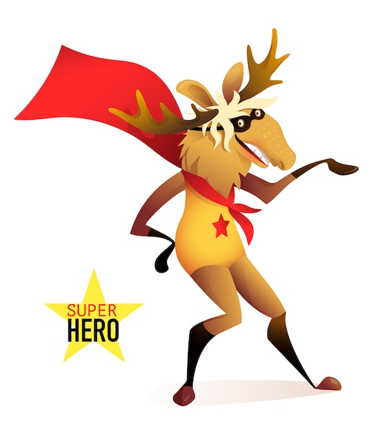 Superheld grappige eland kostuum met masker en cape dragen. Vrolijk dierenfeestontwerp voor kinderen. personage ontwerp.