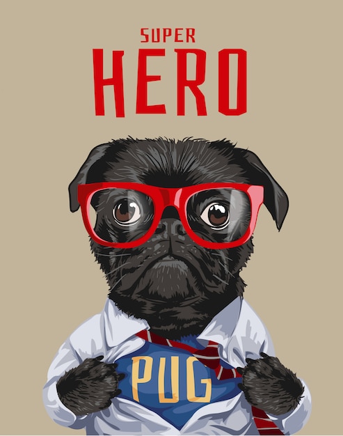 superheld pug dog illustratie