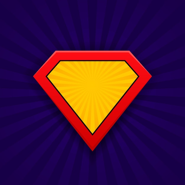 Superheld schild geïsoleerd op blauwe achtergrond in retro komische stijl Cartoon retro achtergrond met stralen voor komische superheld tekst Vector illustratie