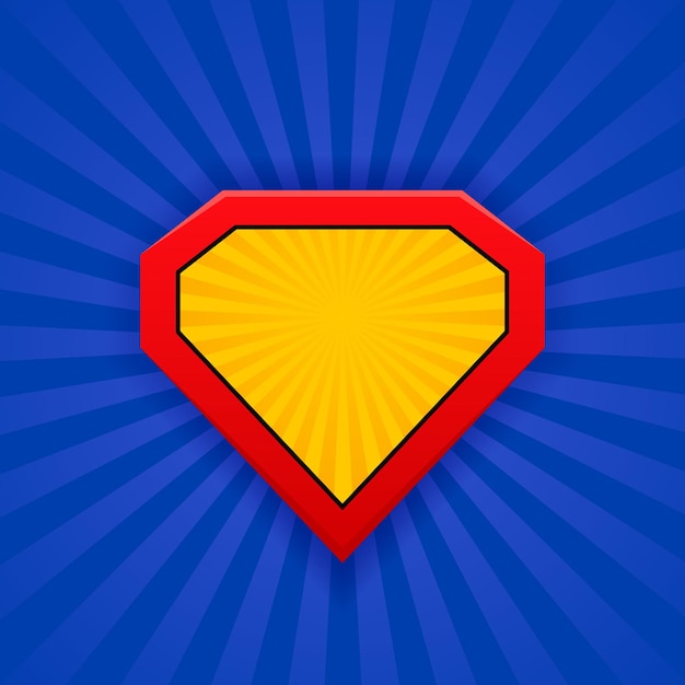 Superheld schild geïsoleerd op blauwe achtergrond in retro komische stijl Cartoon retro achtergrond met stralen voor komische superheld tekst Vector illustratie
