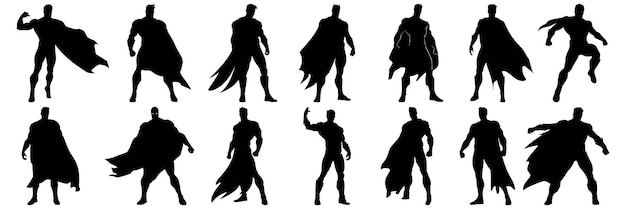 Superheld stripboeksilhouetten instellen groot pakket vectorsilhouetontwerp geïsoleerd