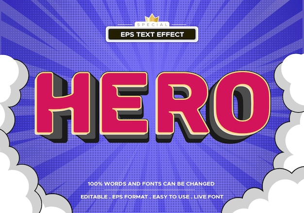 Vector superhelden 3d bewerkbare tekst effect met rode en gouden kleur geschikt voor held thema ' s