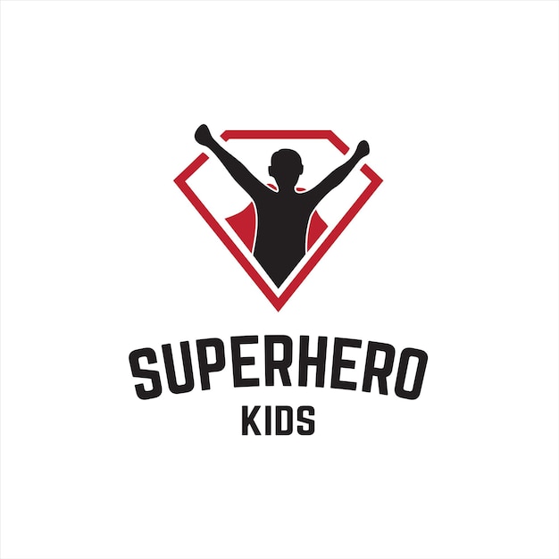 Superheldenlogo met kindersilhouet met petten logo-ontwerpinspiratie