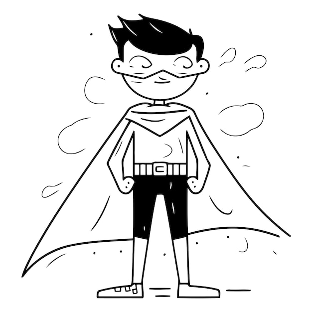 Vector superhero boy in doodle cartoon style