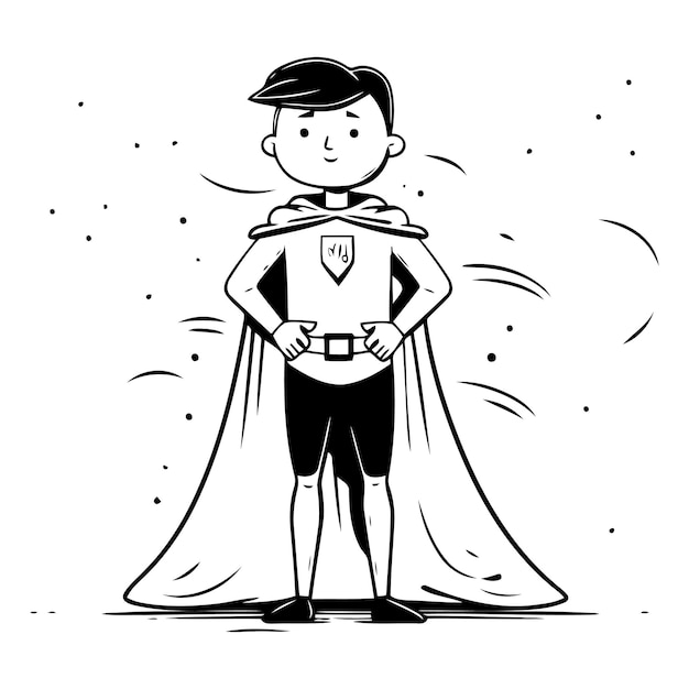 Vector superhero boy in red cape of super hero