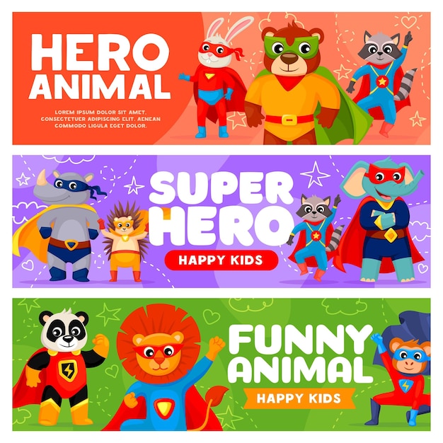 Maschere dei mantelli dei supereroi degli animali dei cartoni animati dei supereroi