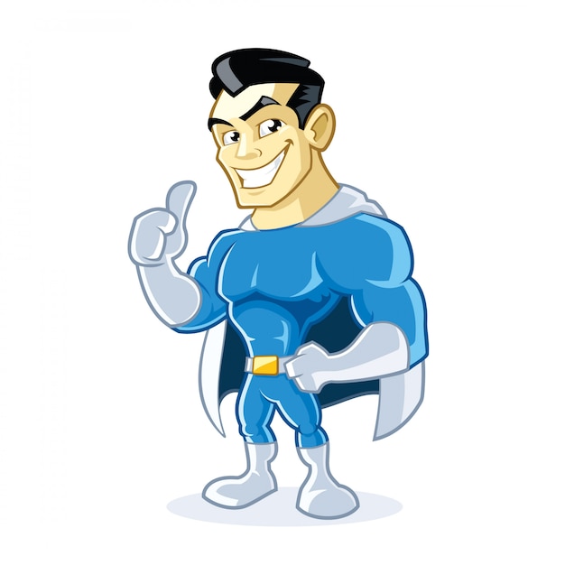 Vector superhero cartoon character showing thumb up sign