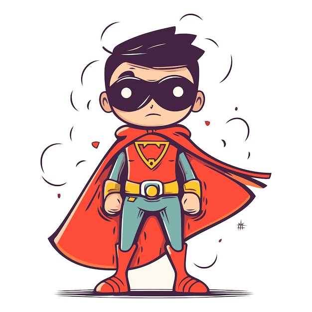 Vector superhero cartoon character with red cape and sunglasses