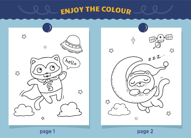 Superhero cat coloring for kids