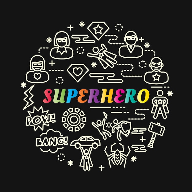 Vector superhero colorful gradient with line icons set