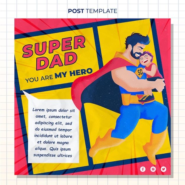 Papà supereroe con figlio in braccio illustrazione festa del papà