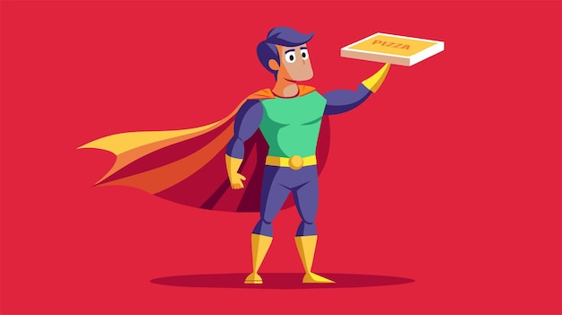 Superhero delivery concept Cartoon character holding a pizza box