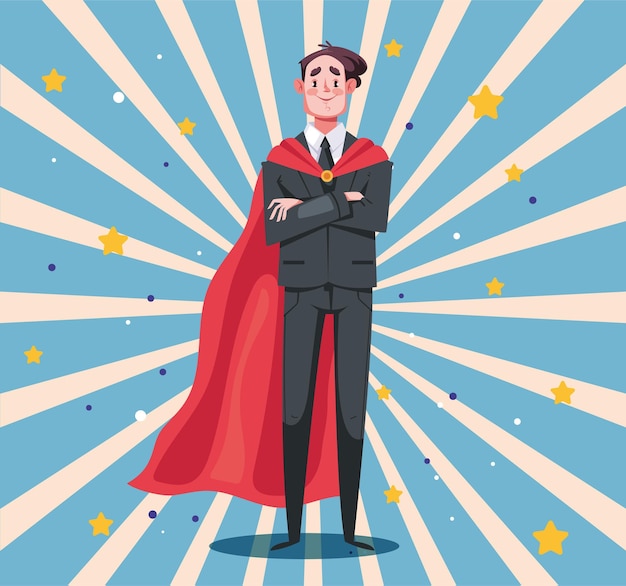 Superhero employee office worker super hero in red cape business team people