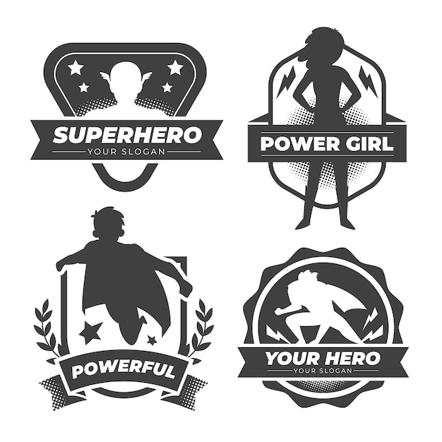 Vector superhero hand drawn cartoon emblems set