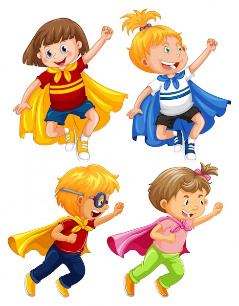 Vector superhero kids play role on white background
