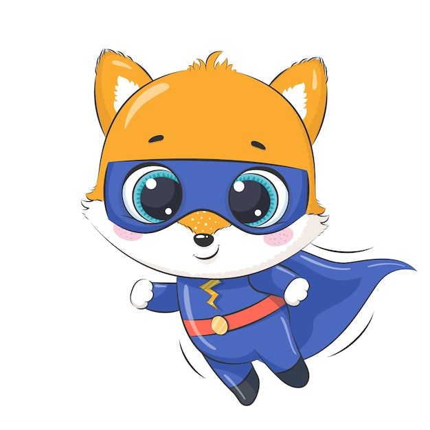 Vector superhero little fox for kids. cartoon vector illustration.