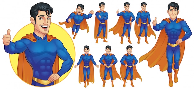 Superhero Mascot Character in Nine Poses