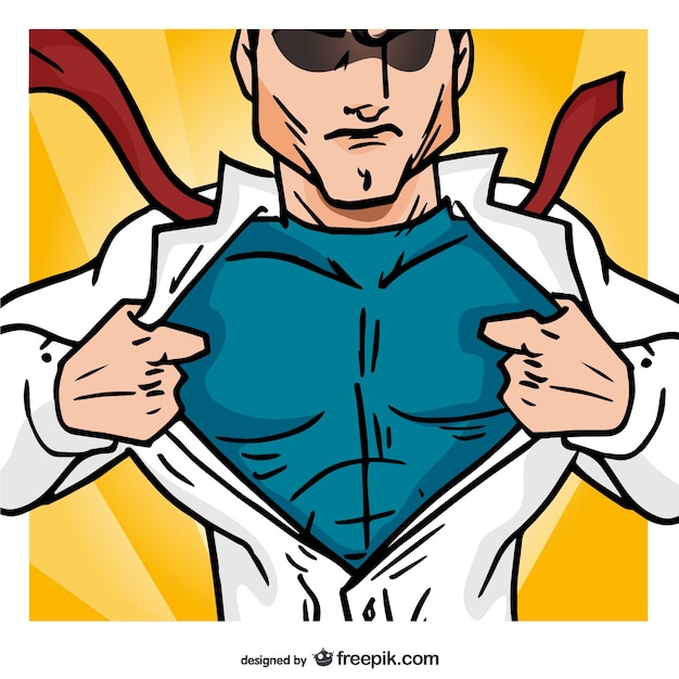 Vector superhero opening his shirt