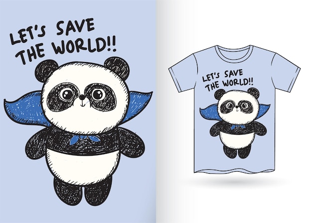 Superhero panda hand drawn for t shirt