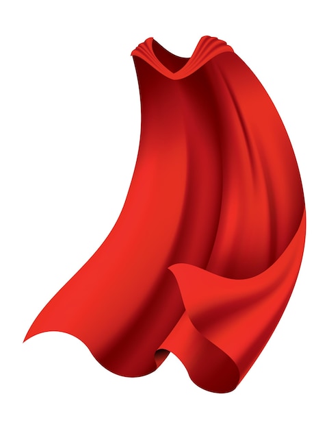 Superhero red cape in front view Scarlet fabric silk cloak Mantle costume or cover cartoon vector illustration