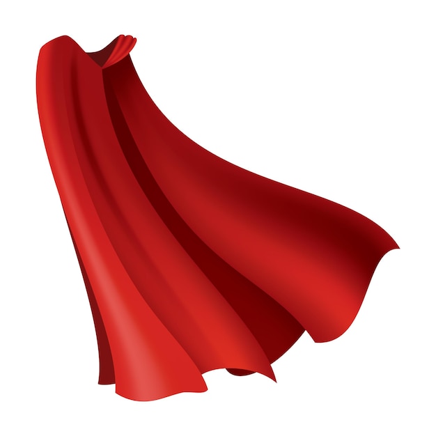 Vector superhero red cape scarlet fabric silk cloak in front view carnival masquerade dress realistic costume design flying mantle costume