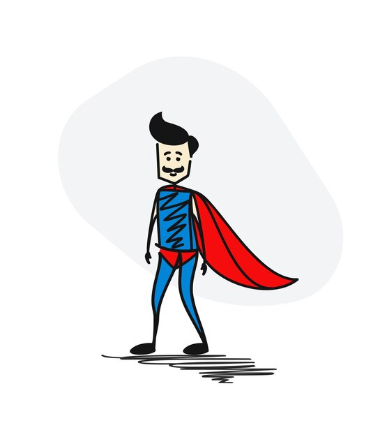 Superhero traditional clothing standing. Hero concept. Hand Drawn Cartoon Vector Background.