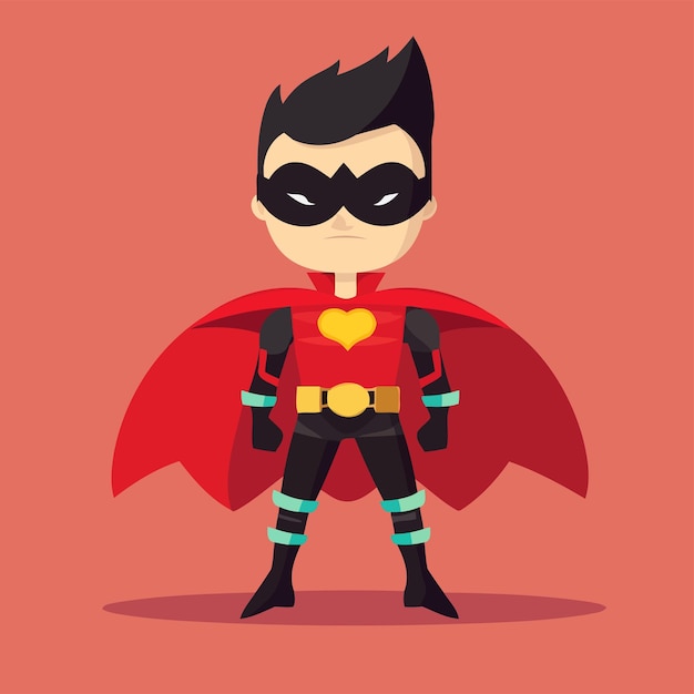 Superhero with red cape and mask Vector illustration in flat style