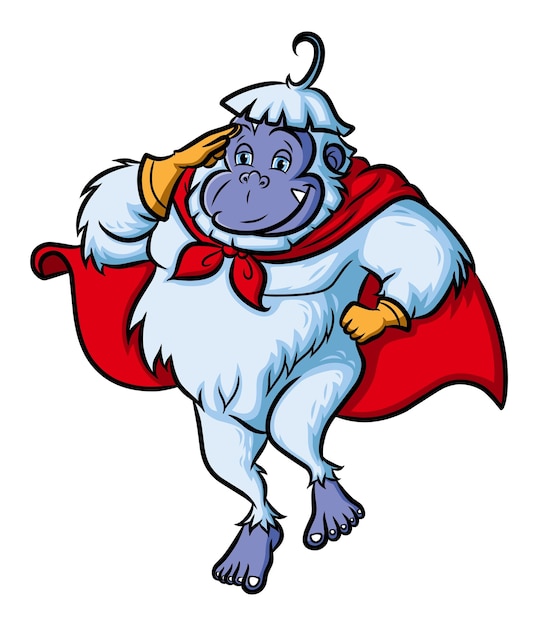 Vector the superhero yeti is flying with a robe