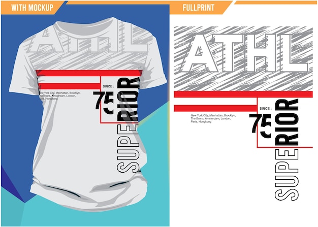 Превосходная типографика с макетом футболки и готовой к печати полной печатью Премиум векторы