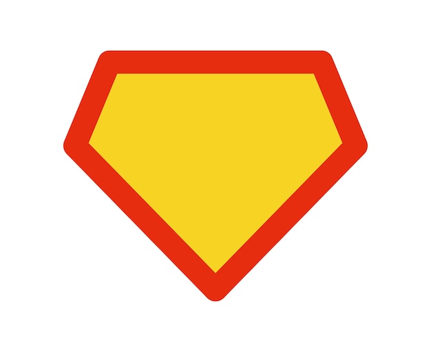 Vector superman schild pictogram komische super held man pentagon schild teken superheld diamant vorm label symbool van macht en kracht vectorillustratie geïsoleerd op witte achtergrond
