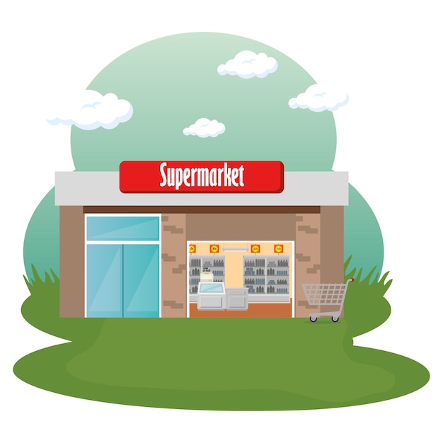 Supermarket building scene icon