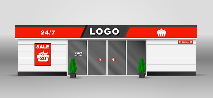 Vector supermarket building street view front shop construction urban store retail supermarket