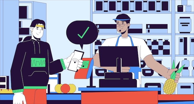 supermarket checkout wireless cartoon flat illustration