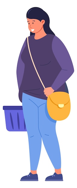 Supermarket customer standing Young woman with shopping basket