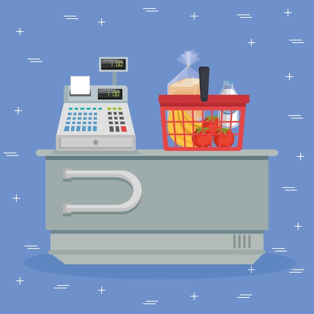 Supermarket groceries with register machine