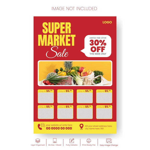supermarket and grocery shop print flyer or poster vector template