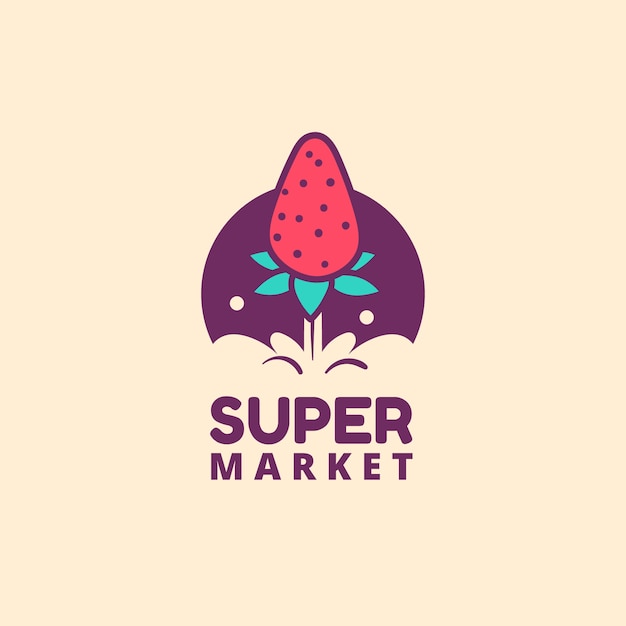 Modello di logo del supermercato con la fragola
