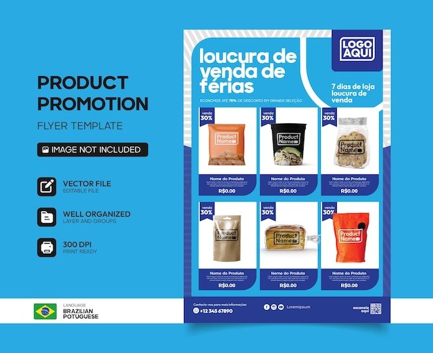 supermarket product catalog editable flyer template in portuguese