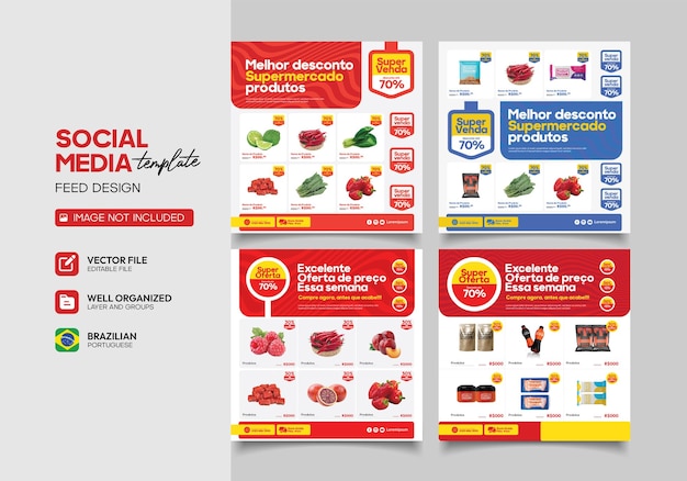 Vector supermarket product catalog social media post template collection